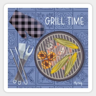 Grill Time on Blue Background Sticker